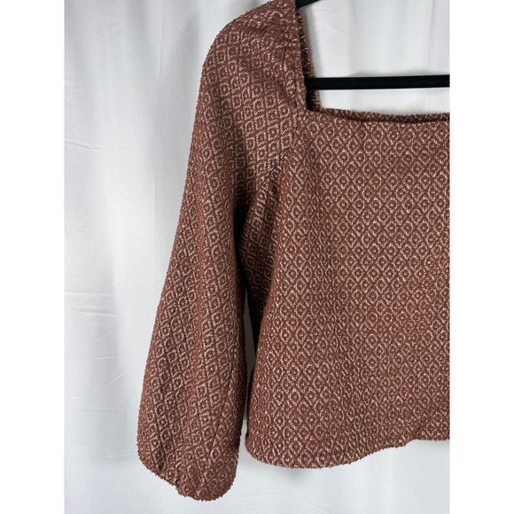 Madewell Women's Brown Textured Square Neck Long Sleeve Cropped Top‎ Size S - Picture 3 of 6